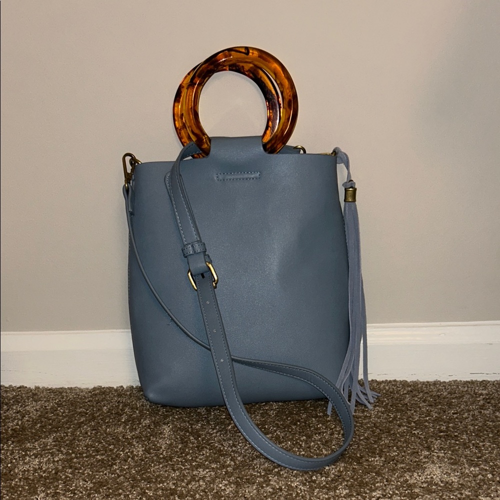 Anthropologie Blue Crossbody Bag with Tortoise Handle